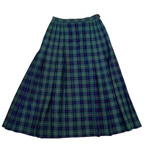 Vintage 60s Pendleton Wool Tartan Plaid Pleated Midi Skirt Green Purple Sz 6